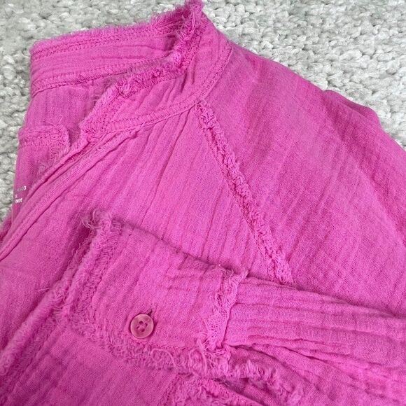 Aerie Pool To Party Button Up Shirt Cover Up Pink Large Oversized - Picture 6 of 9